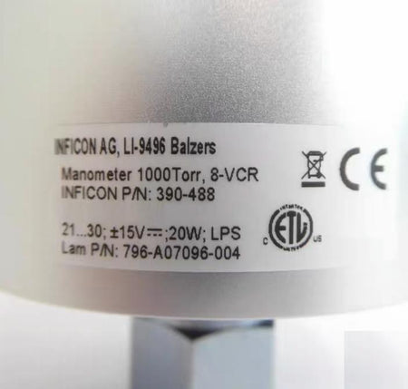 Inficon 390-488 Diaphragm Gauge Manometer Lam 796-A07096-0048-VCR 1000Torr 21 30 -15Vdc 20W LPS