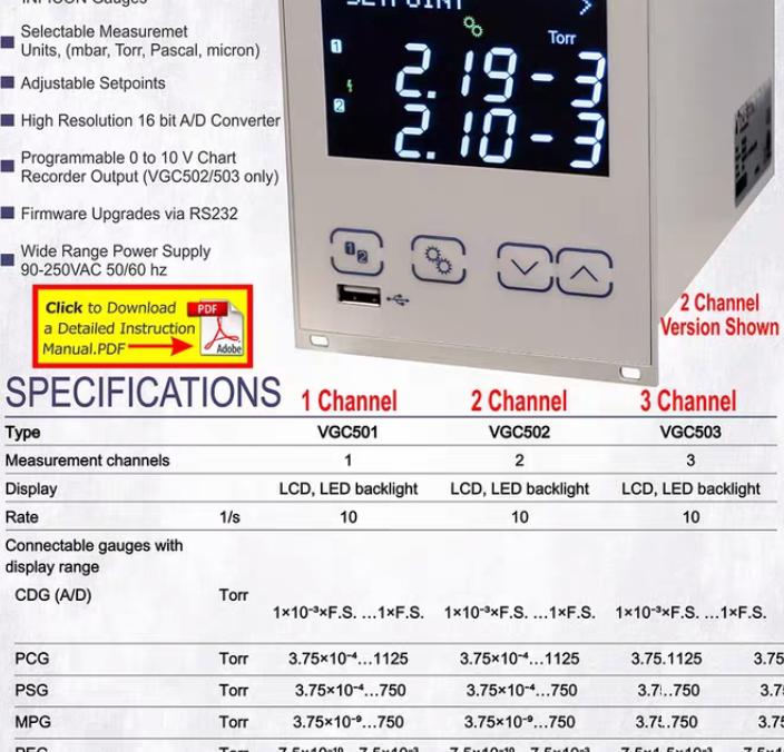 Inficon 398-483 VGC503 Triple Channel Vacuum Pressure Gauge Controller