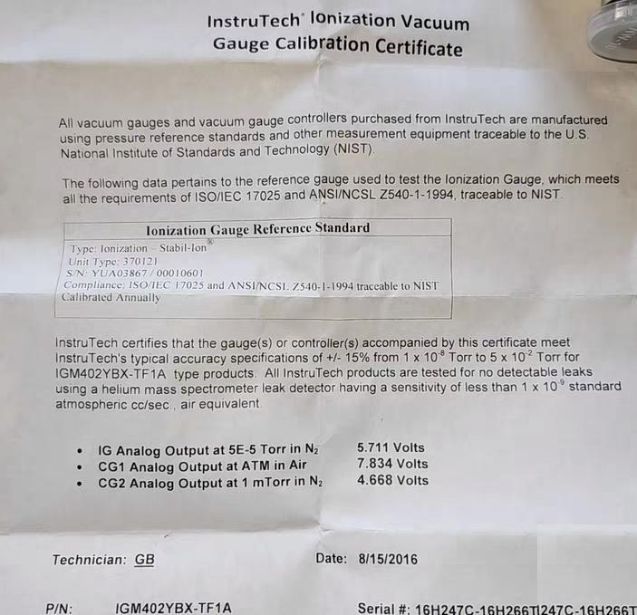InstruTech IGM402YBX-TF1A THERMO Fisher SCIENTIFIC 00105-01-00001 1015 7711000 11000 1 01 0 98 10673RMB 4 1000