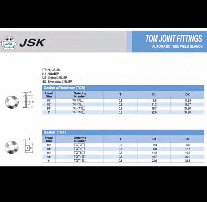 JSK VCR GASKETSTGR4NI TGR4USTGR8NI TGR8USTGR12NI TGR12USTGR16NI TGR16USTGT4NI TGT4USTGT8NI TG84USTGT12NI TGT12USTGT16NI TGT16US