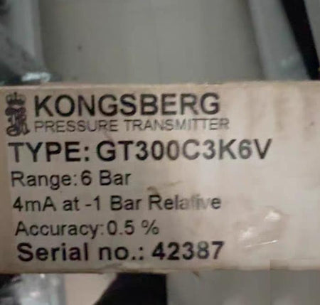 KONGSBERG GT300C3K6V 6 Bar 4mA at -1 Bar 0 5
