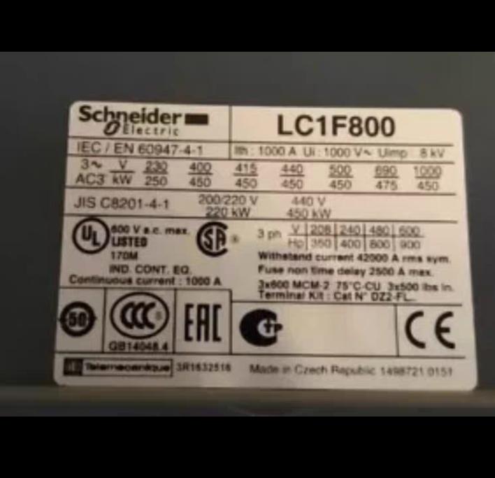 LC1F800MW LC1F800 3P 800 HP 240V
