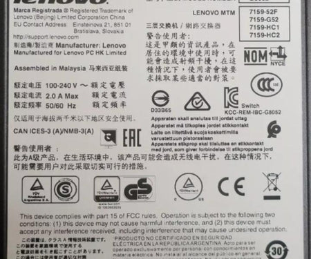 7159-HC2 G8052 1GbE RJ45 10GbE 00MY099