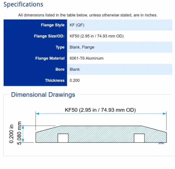Lesker QF50-200-AB KF50 BLANK ALUMINUM QF50