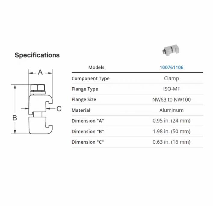 MKS 100761106 Double Claw Flange Clamp ISO-MF For Sizes NW63 NW80 or NW100