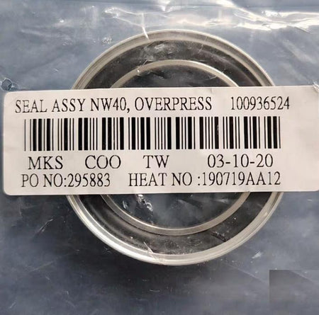 MKS 100936524 11 1 3 The 100936524 Overpressure Centering Ring Assembly is designed for NW40 size ISO-KF vacuum flanges and features a Viton® O-ring stainless steel construction and an aluminum overpressure ring