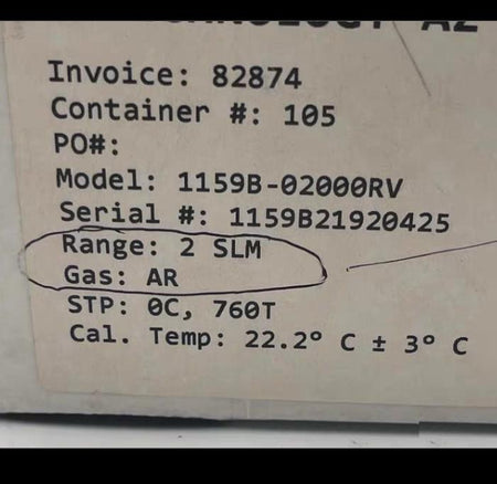 MKS 1159B-02000RV-S MFC 2 SLM Ar 2000