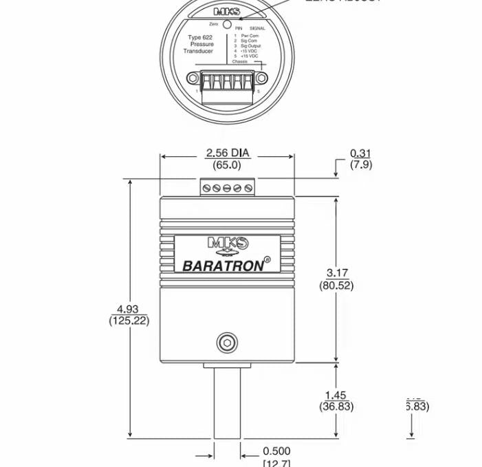 MKS 622A13TCE 1000 TORR 622 Baratron Pressure Transducer CF16 1 33 OD 33 8 mm Conflat rotatable