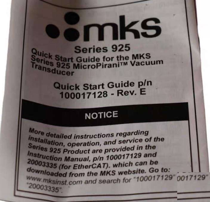 MKS 925-17020 Vacuum Pressure Transducer MicroPirani NW16 ISO-KF EtherCAT 8 12