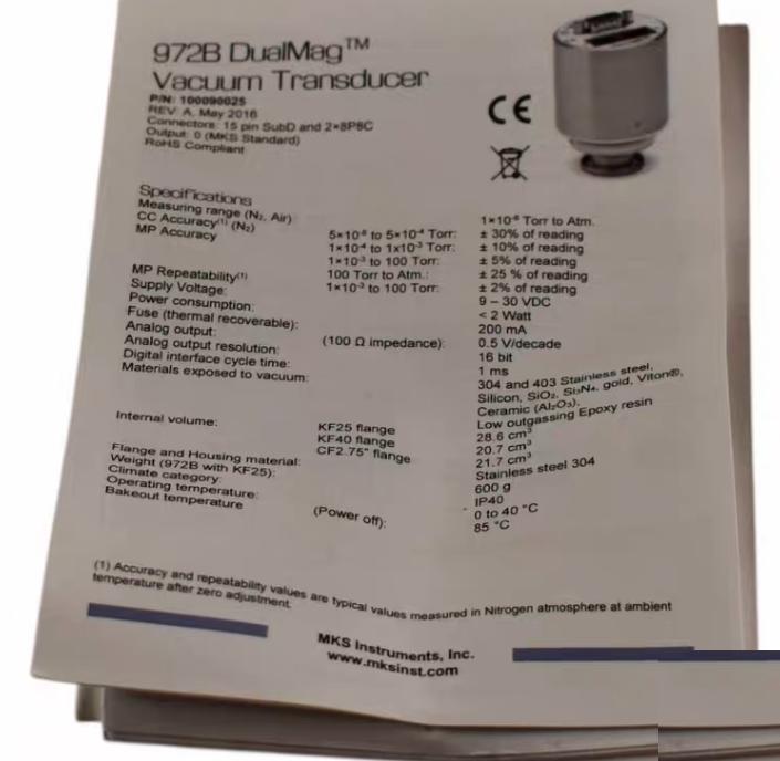 MKS 972B-97020 DualMag Vacuum Transducer KF40 EtherCAT Pressure Sensor 8 12