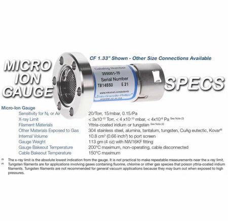 MKS Granville-Phillips 355001-TF355 Micro-Ion Vaccum Gauge Dual Tungsten Filament CF 1 33 in UHV Range 8 10 5300 1 13 4690RMB