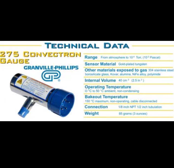 MKS Granville Phillips 275071 convectron gauge 1 8 NPTNovellus 27-229979-00 49 2650 2650 1 13 0 98 2298