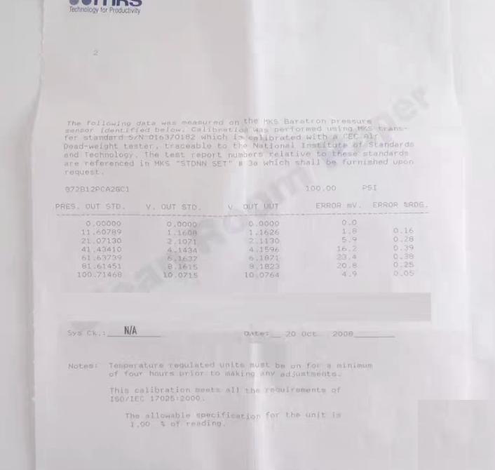 MKS Instruments 872B12PCA2GC1 Baratron Pressure Transducer 8 12