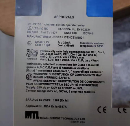 MTL 2210B 1-channel switch operated relay MTL2210B 24V 120V 240V
