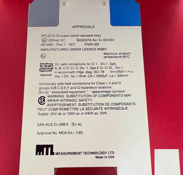 MTL 2215 IS-output switch operated relay 24Vdc
