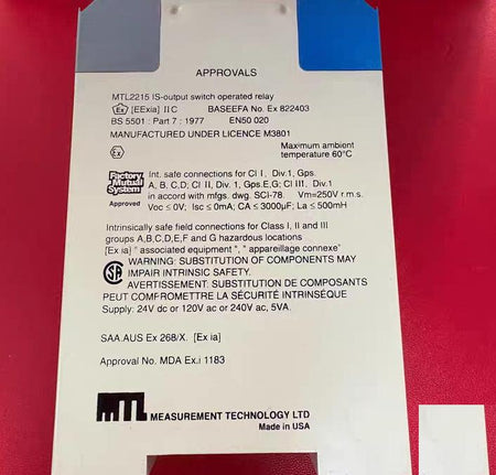 MTL 2215 IS-output switch operated relay 24Vdc