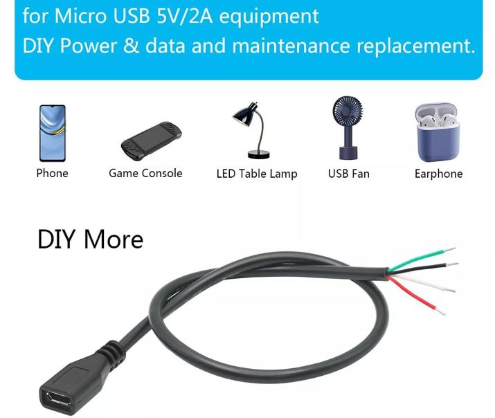Micro USB 5 Pin Female Jack 4 Pin 4 Wire Data Power Charge Cable Connector DIY