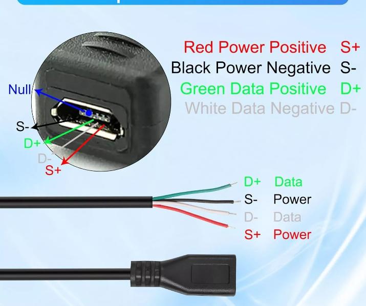 Micro USB 5 Pin Female Jack 4 Pin 4 Wire Data Power Charge Cable Connector DIY