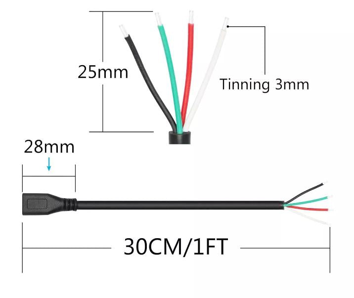 Micro USB 5 Pin Female Jack 4 Pin 4 Wire Data Power Charge Cable Connector DIY