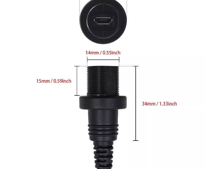 Micro USB Left Angled Mount Extension Dashboard Dash Flush Cable Car Boat Truck