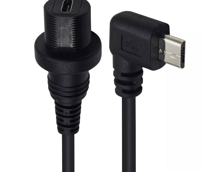 Micro USB Left Angled Mount Extension Dashboard Dash Flush Cable Car Boat Truck