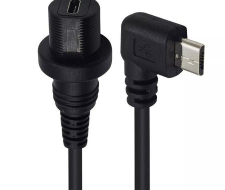 Micro USB Left Angled Mount Extension Dashboard Dash Flush Cable Car Boat Truck