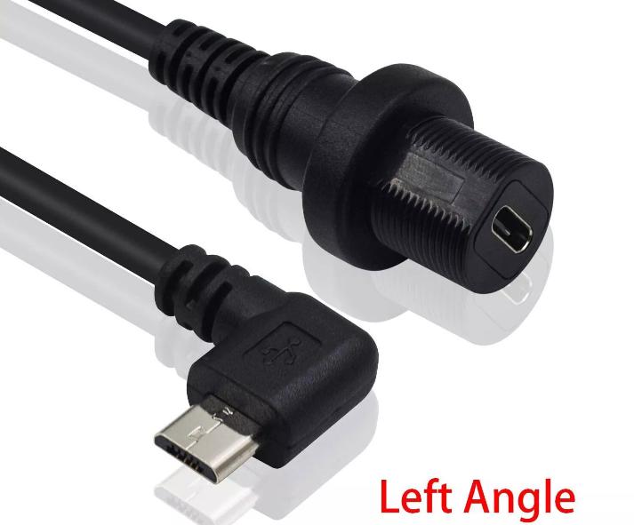 Micro USB Left Angled Mount Extension Dashboard Dash Flush Cable Car Boat Truck
