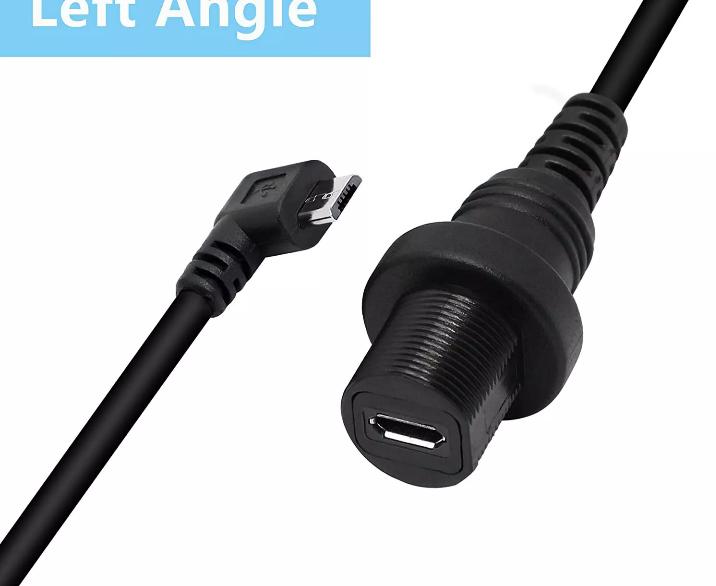 Micro USB Left Angled Mount Extension Dashboard Dash Flush Cable Car Boat Truck