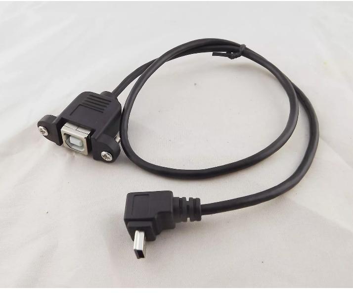 Mini 5 Pin Male Down Angled 90 Degree to USB B Female Printer Panel Mount Cable