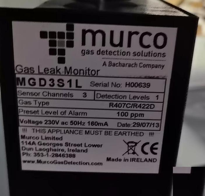 Murco MGD3S1L CE R407C R422D 3 100ppm 230V 50Hz 160mA