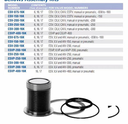 Nor-Cal ESVP-1502-NWB ESVP-150-99 Complete Valve Rebuild Kit ESVP-200-16K BELLOW ASSEMBLY KITS 2