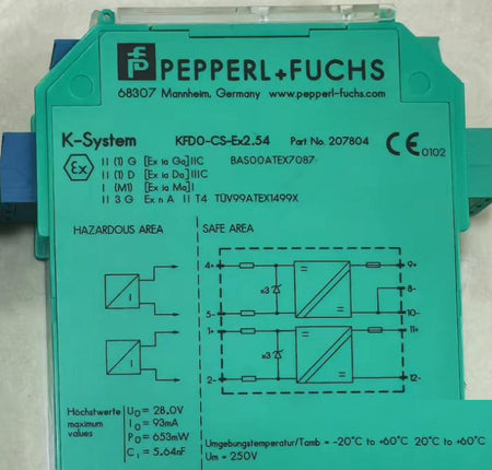 PEPPERL FUCHS KFDO-CS-Ex2 54 K-System CE FM UL 28V 93mA 653mW -20℃ 60℃