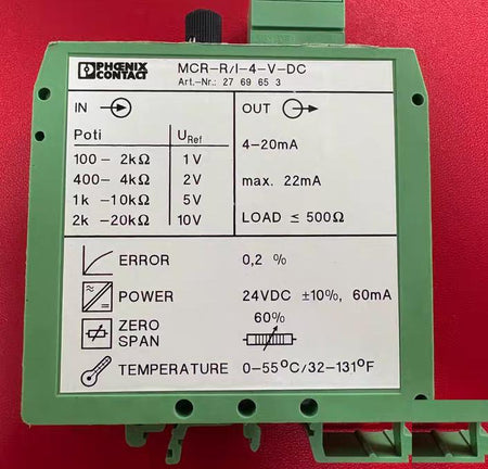 PHOENIX CONTACT MCR-R I-4-V-DC 2769653 24VDC 4-20mA 0-55℃