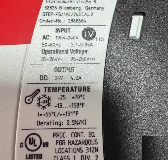 PHOENIX CONTACT STEP-PS 1AC 24DC 4 2 2868664 AC100-240V 24V 4 2A -25 70℃