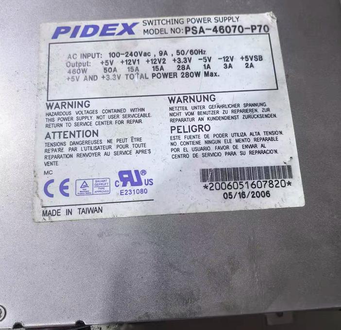 PIDEX PSA-46070-P70 460W AC 100-240Vac 5V 12V -5V 2006