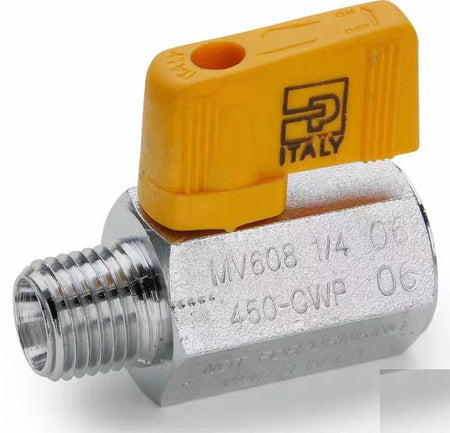 Parker MV608-6 Mini Ball Valve 3 8 NPT Male Female Chrome Plated Brass item Mini Ball ValveType Parker Ball ValvesMaterial Chrome Plated BrassSize 3 8 NPT Male X 3 8 NPT FemaleMax Pressure 450 PSISeals PTFE Viton