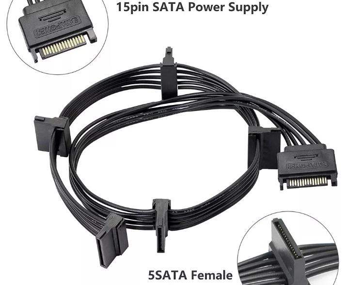 SATA 15 Pin Male to 5 15 Pin SATA Female Hard Drive Power Splitter Adapter Cable