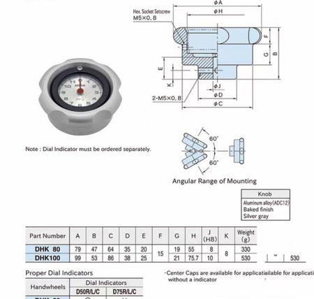 SMC XLH-KF50 KF50VENLIC D50L 1 12 aluminum position rotational indicator knobDHK D50L 8