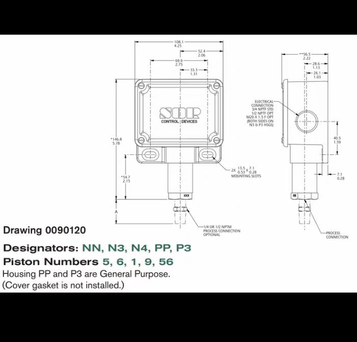 SOR 6P3-K45-MMTTX Static O Ring Pressure Switch 25 - 275 PSI 6 8
