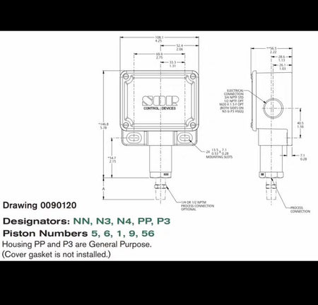SOR 6P3-K45-MMTTX Static O Ring Pressure Switch 25 - 275 PSI 6 8