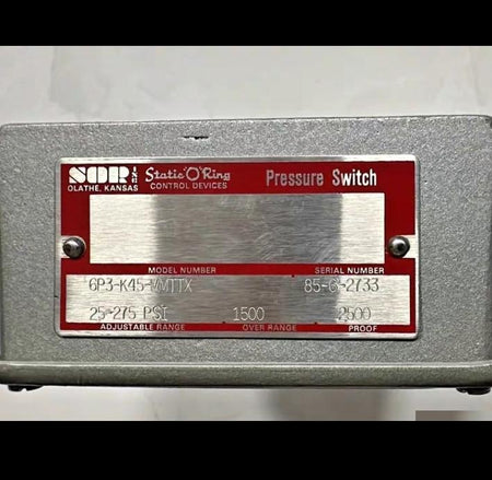 SOR 6P3-K45-MMTTX Static O Ring Pressure Switch 25 - 275 PSI 6 8