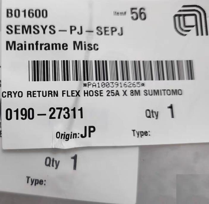 SUMITOMO 0190-27311 0190-27312 25A 8M 1 8 0190-27311 CRYO RETURN FLEX HOSE0190-27312 CRYO SUPPLY FLEX HOSEMADE IN JAPAN