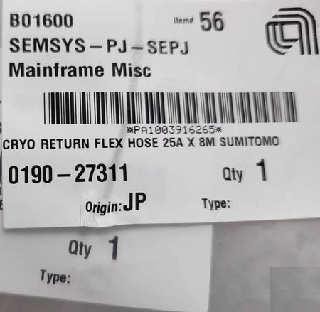 SUMITOMO 0190-27311 0190-27312 25A 8M 1 8 0190-27311 CRYO RETURN FLEX HOSE0190-27312 CRYO SUPPLY FLEX HOSEMADE IN JAPAN