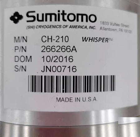 Sumitomo CH-210 266266A Cold Head Superior Cryo Cooler Cryogenic Type SS242-10148 10
