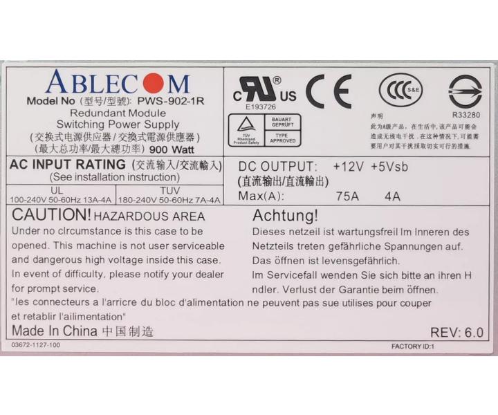 Hot-Plug PWS-902-1R 900W 240V