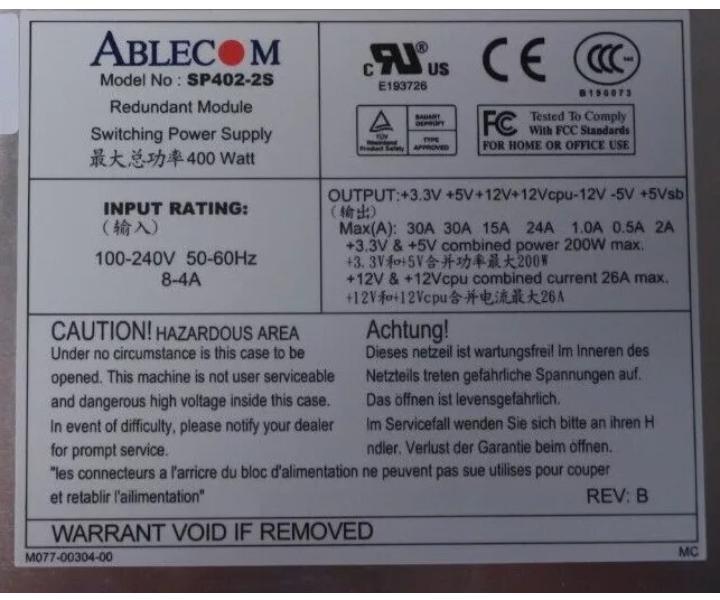 Hot-Swap SP402-2S PWS-0037 400W