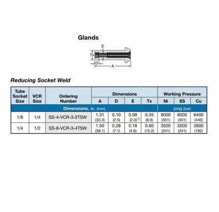 Swagelok SS-8-VCR-3-4TSW 316 VCR 1 2 in VCR x 1 4 in SS-8-VCR-3-4TSW316 Stainless Steel VCR Face Seal Fitting Reducing Socket Weld Gland 1 2 in VCR x 1 4 in Tube Socket