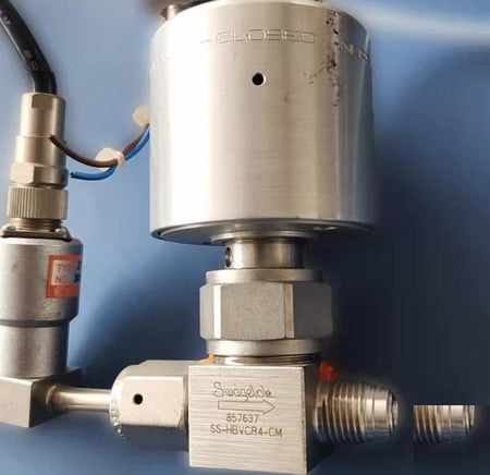 Swagelok SS-HBVCR4-CM Stainless Steel High Pressure Bellows Sealed Valve 1 4 in Male Swagelok VCR Fitting NC Actuator with an Unknown Indicator Switch or not 1 4 in VCR