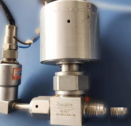 Swagelok SS-HBVCR4-CM Stainless Steel High Pressure Bellows Sealed Valve 1 4 in Male Swagelok VCR Fitting NC Actuator with an Unknown Indicator Switch or not 1 4 in VCR