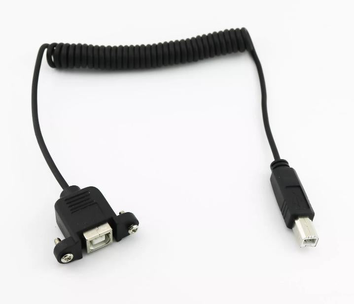 USB 2 0 B Female Panel Mount to Male Printer Coiled Spiral Extension Cable 5FT